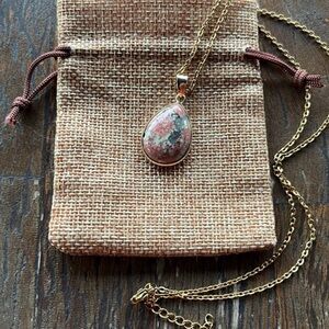 Gold plated Unakite Drop Necklace Unakite Necklace